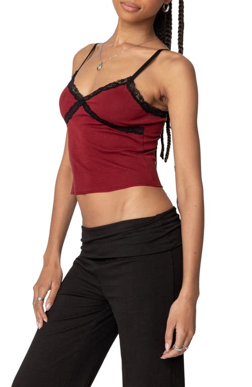 Shop Edikted Lena Lace Trim Crop Camisole In Burgundy