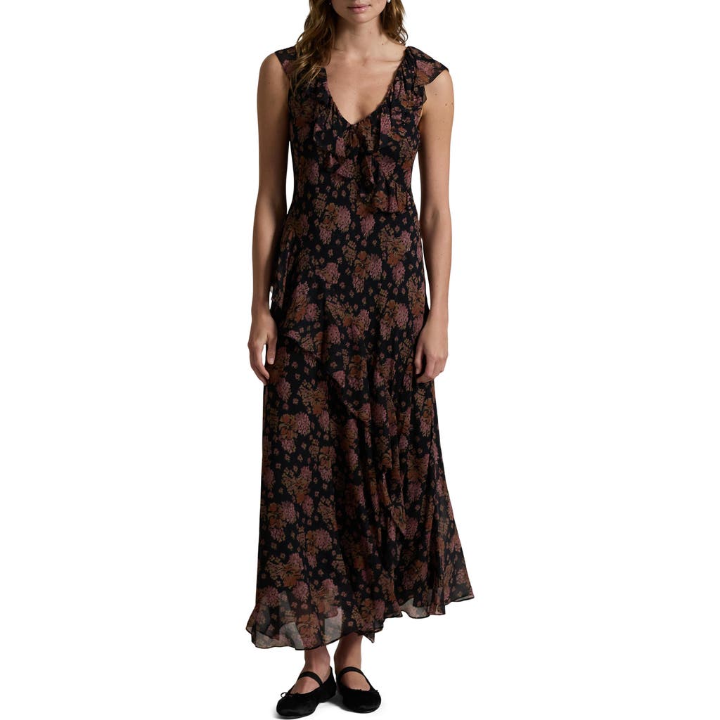 Polo Ralph Lauren Floral Ruffle-trim Georgette Maxi Dress In 1753 Sunset Bloom