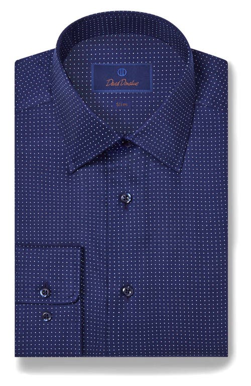 David Donahue Slim Fit Dot Cotton Dress Shirt Navy at Nordstrom,