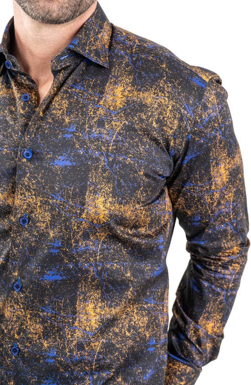 Maceoo Fibonacci Galaxysplash Black Contemporary Fit Button-up Shirt In Black
