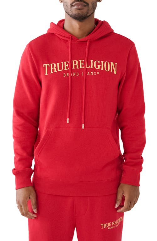 Shine Arch Embroidered Pullover Hoodie in Jester Red