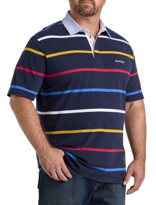 Shop Nautica Striped Rugby Polo Shirt In Navy