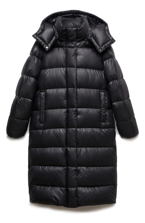 MANGO Quilted Hooded Longline Down Puffer Jacket Black at Nordstrom,
