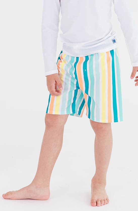 Shop Ruggedbutts Kids' Poolside Stripe Swim Trunks In White Stripe