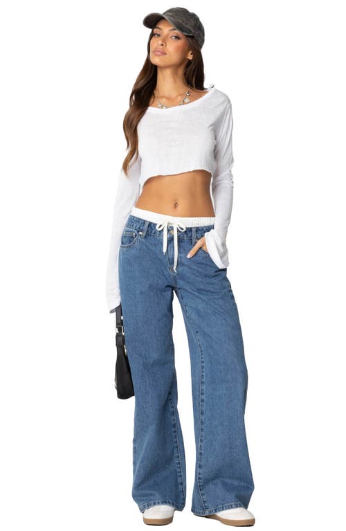 Edikted Drawstring Boxer Detail Jeans In Blue