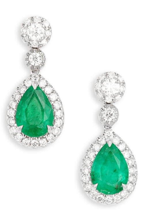 Emerald & Pavé Diamond Drop Earrings in White Gold/Emerald/Diamond
