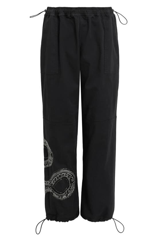 Shop Allsaints Snake Embroidered Pants In Washed Black