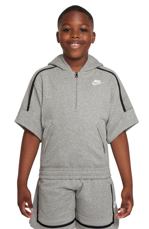 Nike Kids' Culture of Basketball Short Sleeve Half-Zip Hoodie in Dk Grey Heather/White at Nordstrom