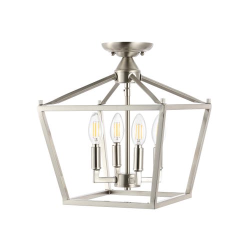 Jonathan Y Plains 4-light Iron Modern Farmhouse Led Flush Mount In Nickel