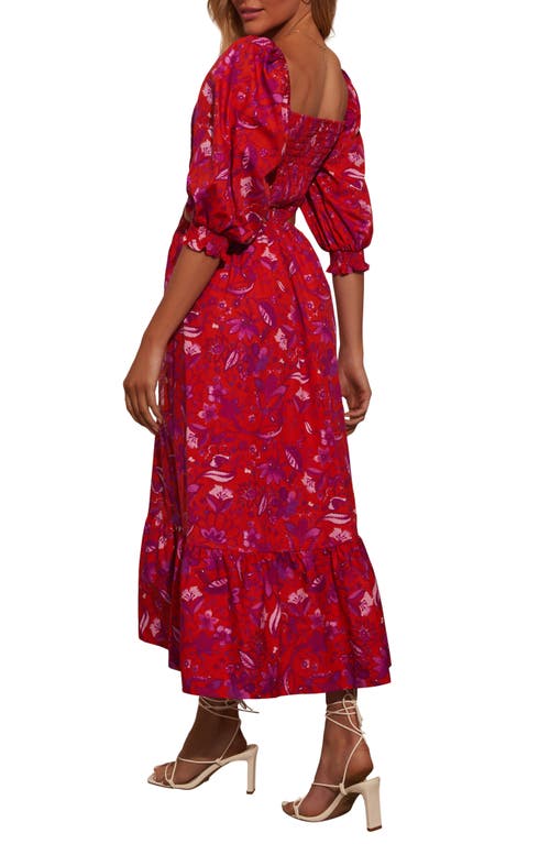 Shop Vici Collection Iris Floral Print Puff Sleeve Dress In Red Multi