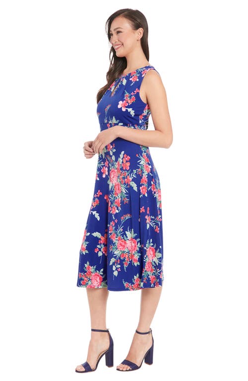 Shop London Times Floral Keyhole Fit & Flare Dress In Navy/pink