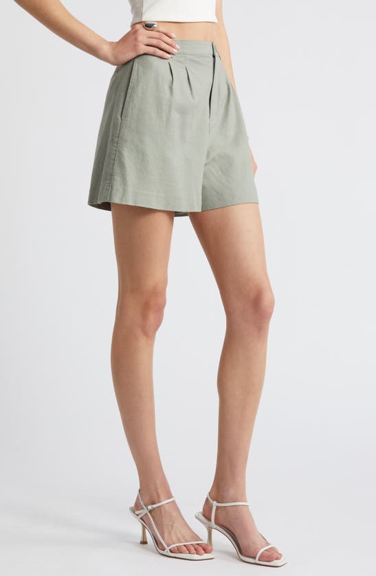 Shop Open Edit High Waist Linen Blend Shorts In Green Halo