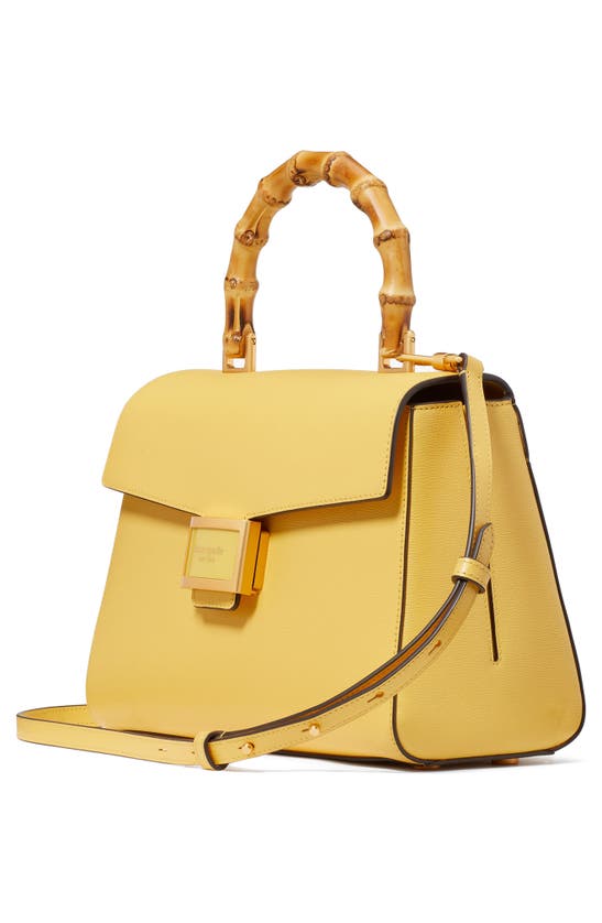 Shop Kate Spade Katy Textured Leather Top Bamboo Handle Bag In Summer Daffodil