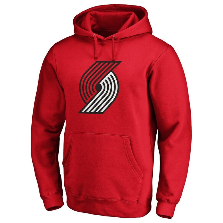 Shop Fanatics Branded Red Portland Trail Blazers Icon Primary Logo Fitted Pullover Hoodie
