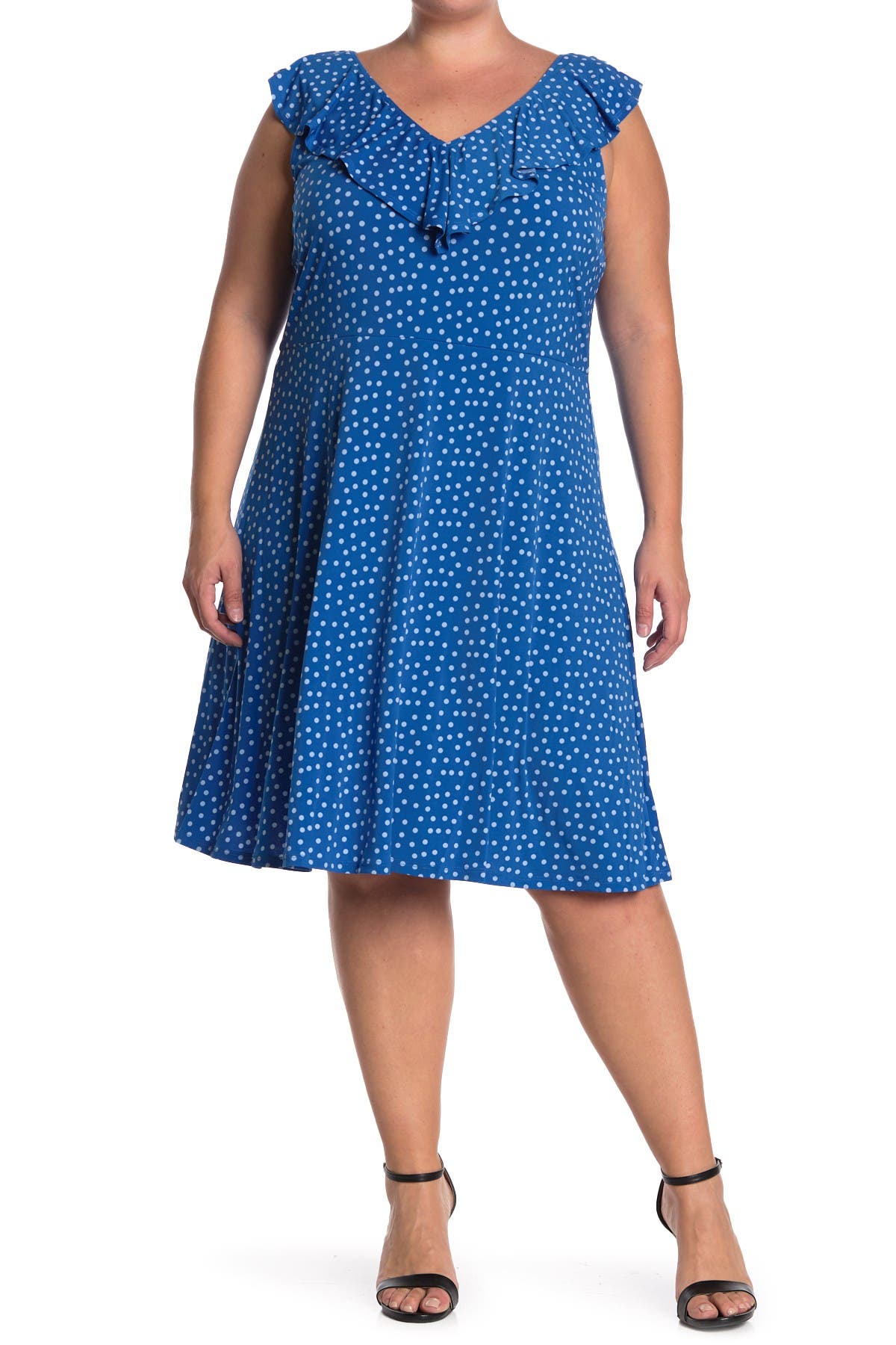 blue polka dot ruffle dress