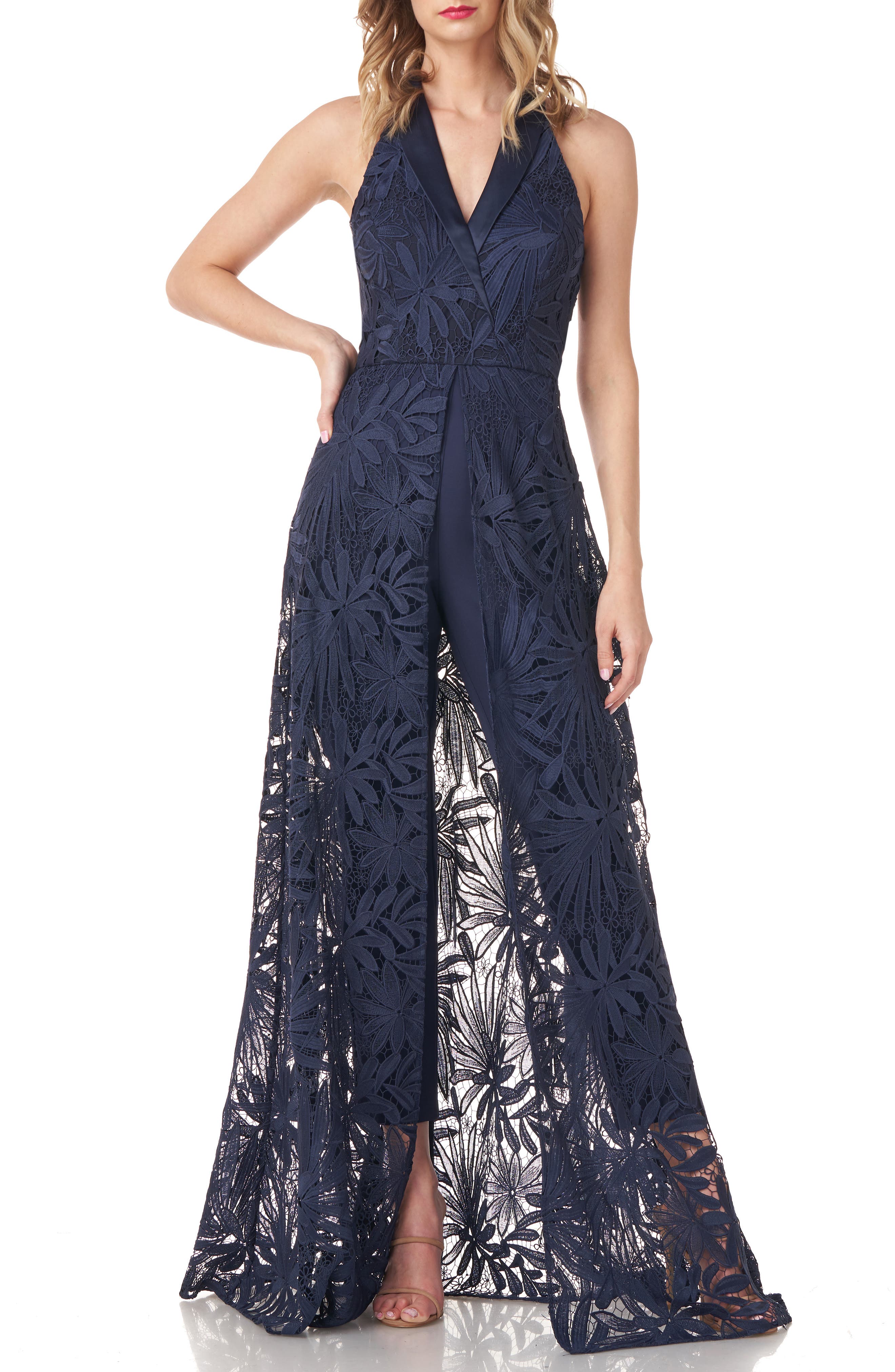 Kay Unger Lace Maxi Romper in Midnight