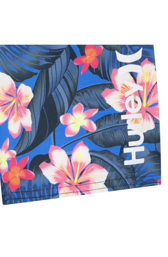 Shop Hurley Kids' Floral Print Swim Shirt & Trunks Set In Signal Blue
