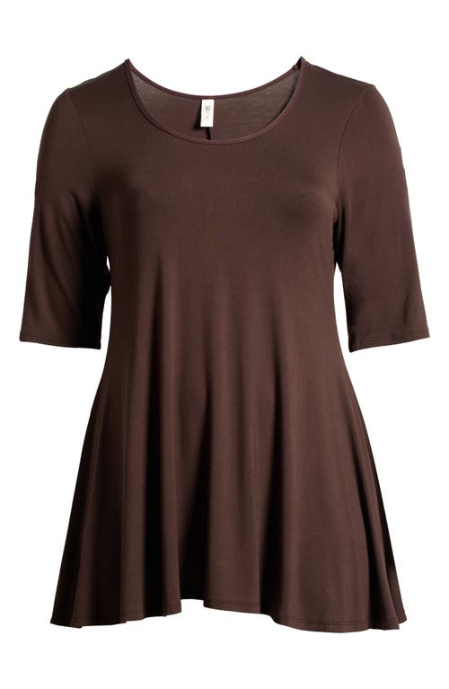 24seven Comfort Apparel Women's Elbow Sleeve Swing Tunic Top In Brown