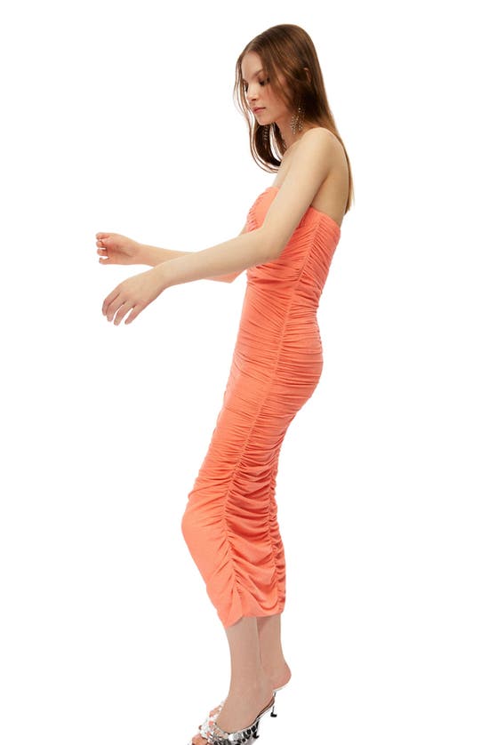 Shop Nocturne Strapless Long Dress In Open Orange