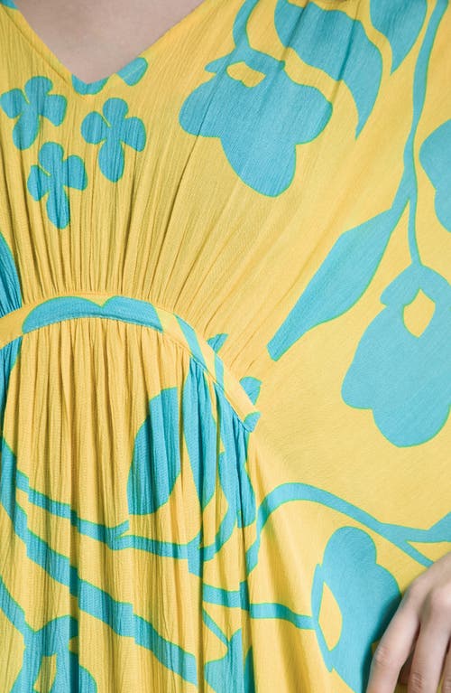 Shop Saachi Floral Print Cover-up Kaftan In Yellow