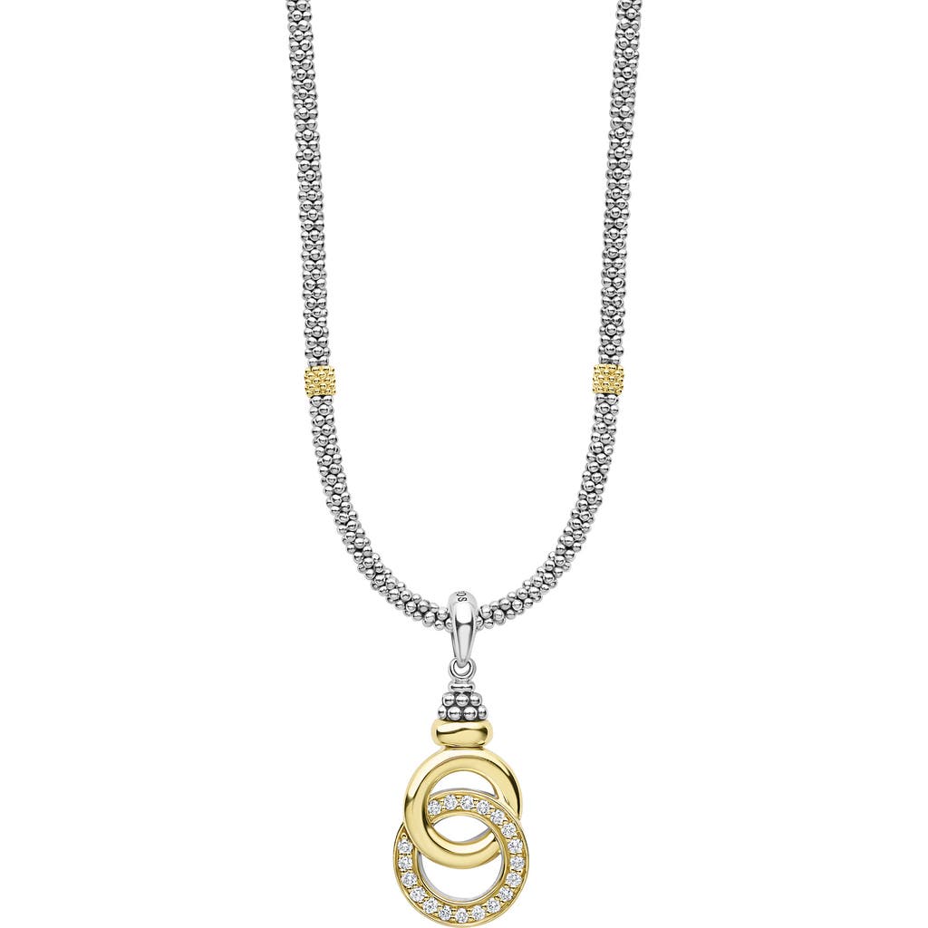 Lagos Signature Caviar Two-tone Interlocking Diamond Pendant Necklace In Two-tone