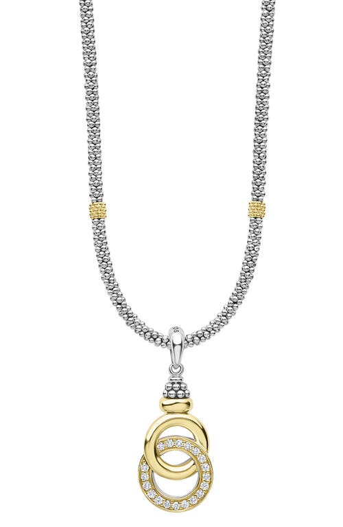Lagos Signature Caviar Two-tone Interlocking Diamond Pendant Necklace In Two-tone