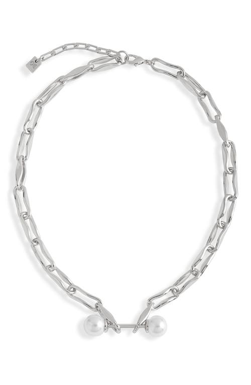 Shop Open Edit Double Faux Pearl Link Necklace In White- Rhodium