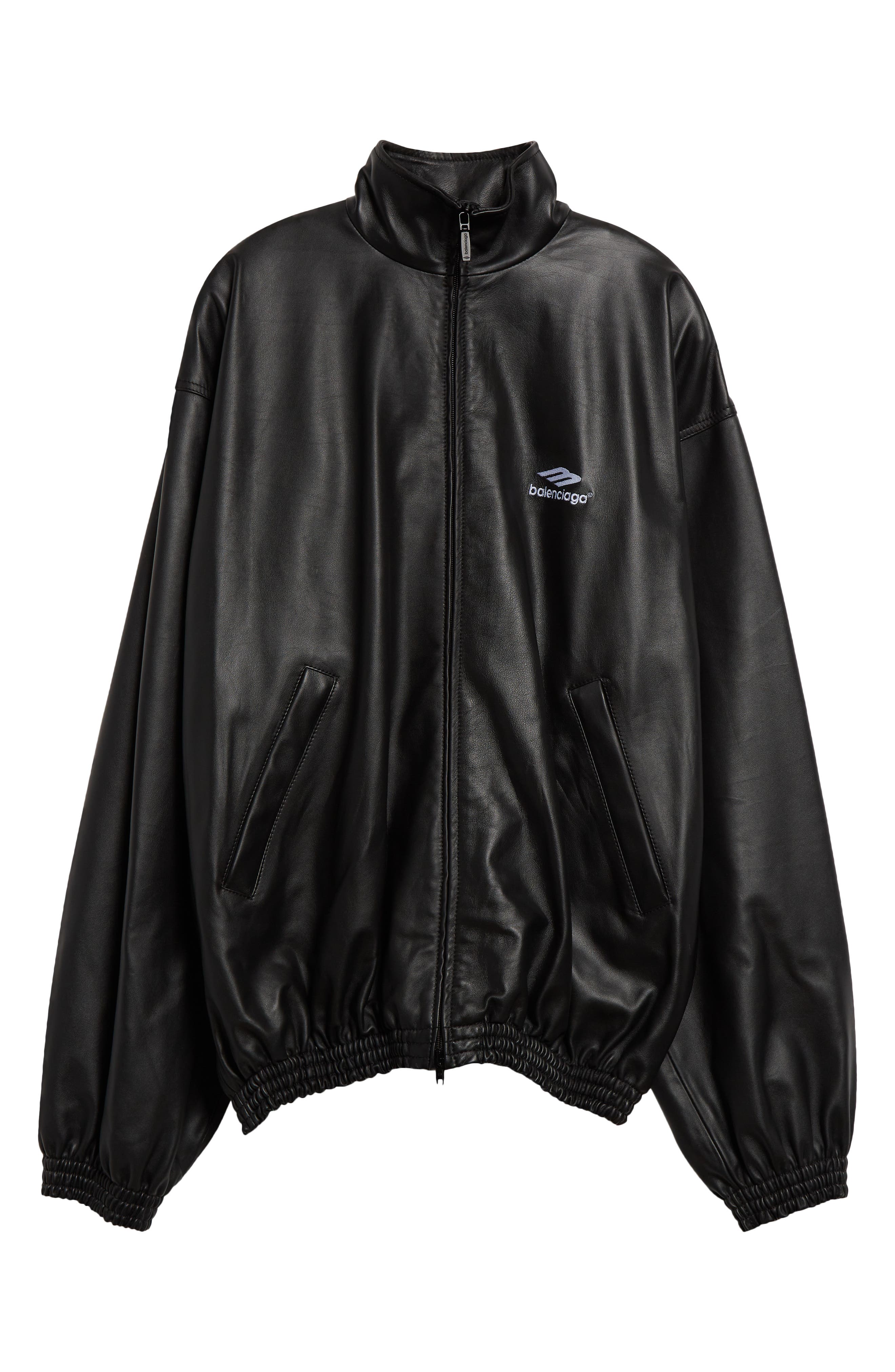 Balenciaga 3B Logo Oversize Leather Track Jacket in Black | Smart 