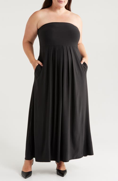 Shop 24seven Comfort Apparel Pleated Stretch Strapless A-line Dress In Black