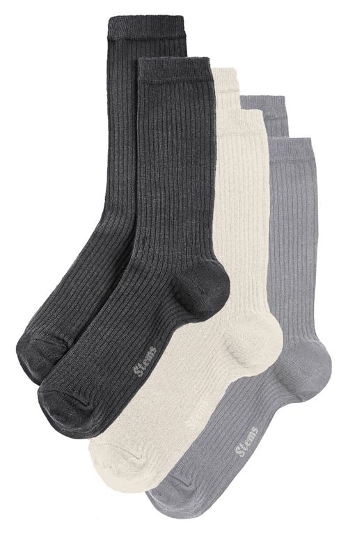Stems 3-Pack Cotton & Cashmere Blend Crew Socks in Black/Grey/Ivory