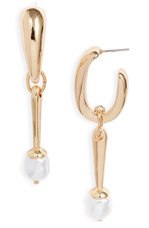 Open Edit Imitation Pearl Bar Drop Earrings in White- Gold at Nordstrom