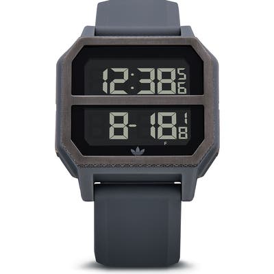 Adidas Archive Digital Silicone Strap Watch, 40Mm