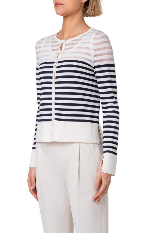 Akris Punto Wool Blend Kodak Stripes Knit Cardigan In Ink-cream