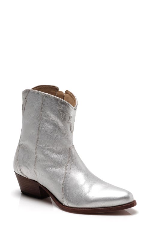 New Frontier Western Bootie in Silver Leather