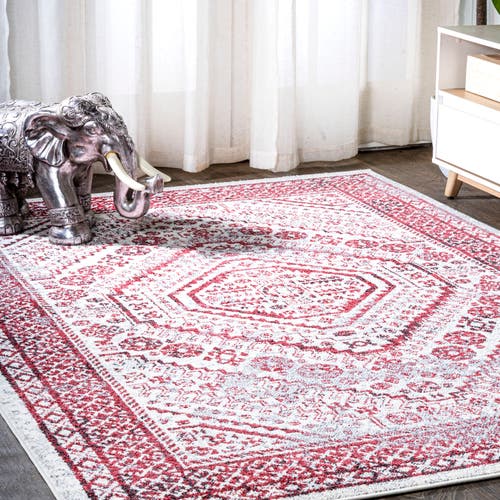 Jonathan Y Boho Cottage Medallion Area Rug In Red/ivory
