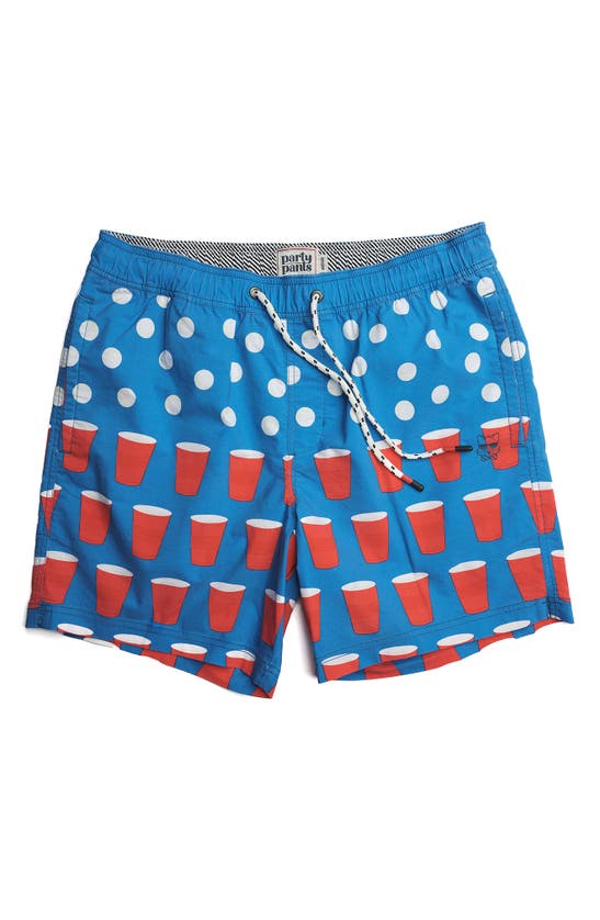 Party Pants Pong Print Swim Trunks In Blue