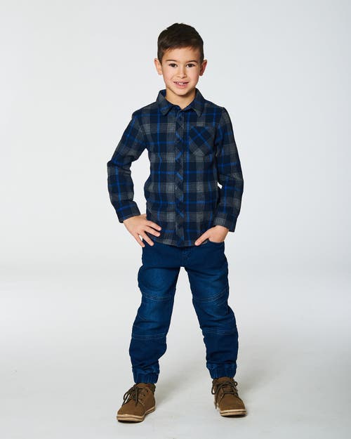 Shop Deux Par Deux Boy's French Terry Jogger Pants Dark Blue Denim In Navy Denim