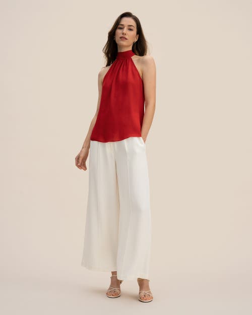 Lilysilk Silk Georgette Halter Neck Top In Pomegranate Red