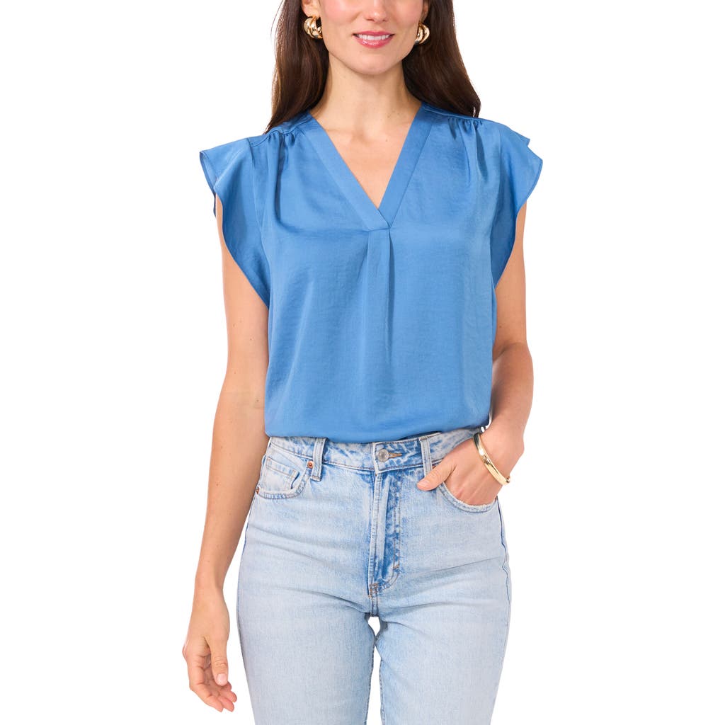 VINCE CAMUTO VINCE CAMUTO RUFFLE SLEEVE SATIN TOP