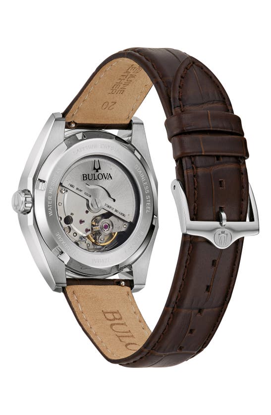 Bulova Men's Automatic Surveyor Brown Leather Strap Watch 39mm In Silverone