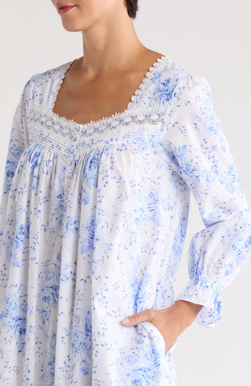 Shop Eileen West Long Sleeve Cotton Ballet Nightgown In White/blue Flower