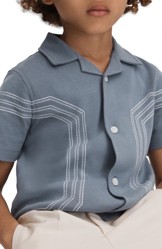 Shop Reiss Kids' Arlington Jr. Embroidered Cotton Camp Shirt In Air Force Blue