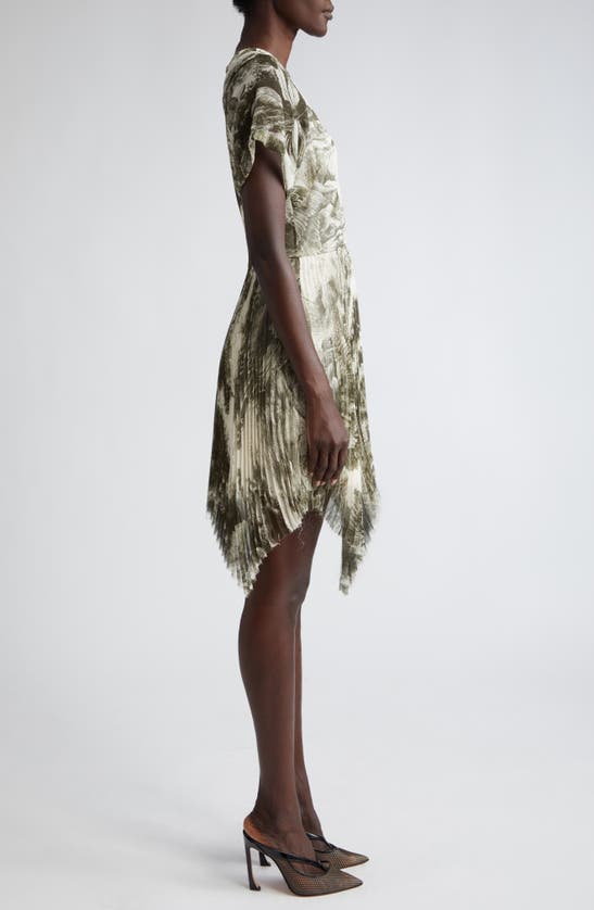Shop Jason Wu Collection Oceanscape Print Asymmetric Chiffon Dress In Cream/ Deep Olive