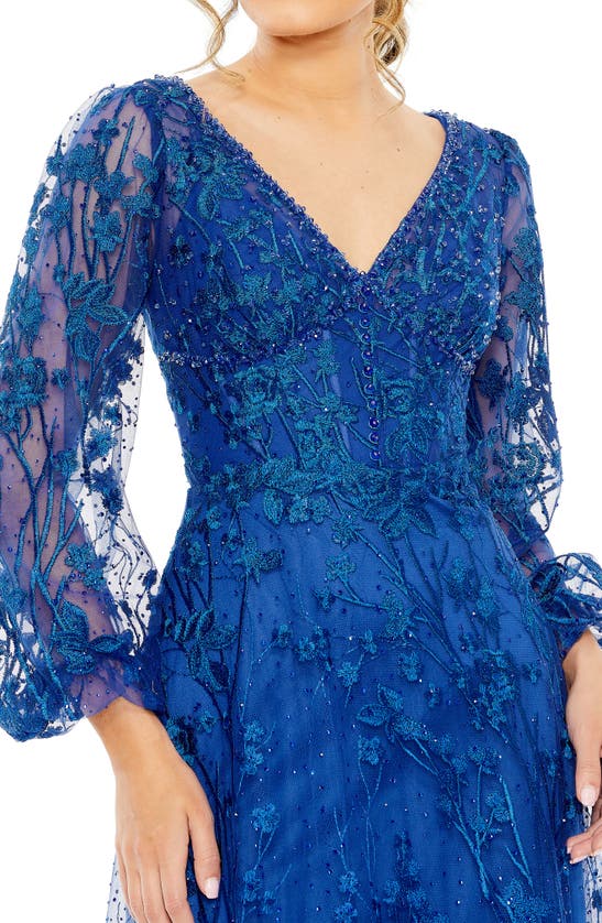 Shop Mac Duggal Floral Sequin Chiffon Gown In Royal