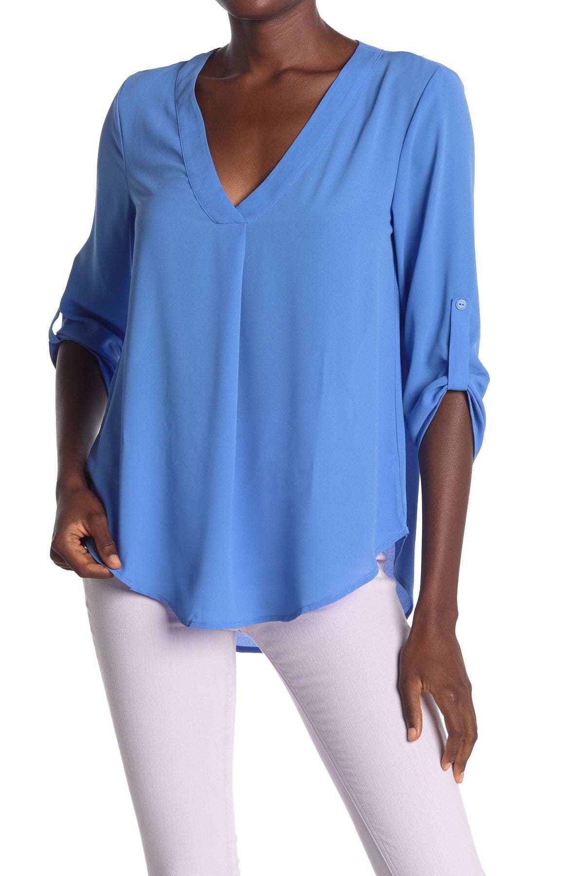 Lush | Split Neck Roll Sleeve Tunic Blouse | Nordstrom Rack