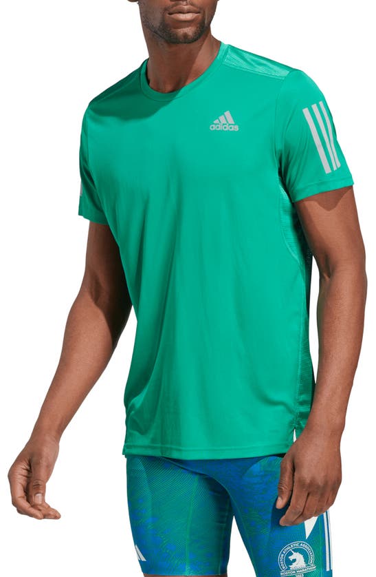 Adidas Originals Own The Run Performance Running T-shirt In Court Green/ Reflective Silver