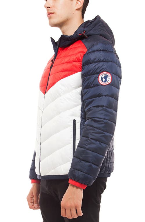 Rokka&rolla Lightweight Quilted Hooded Puffer Jacket In Night Sky/bright White/red