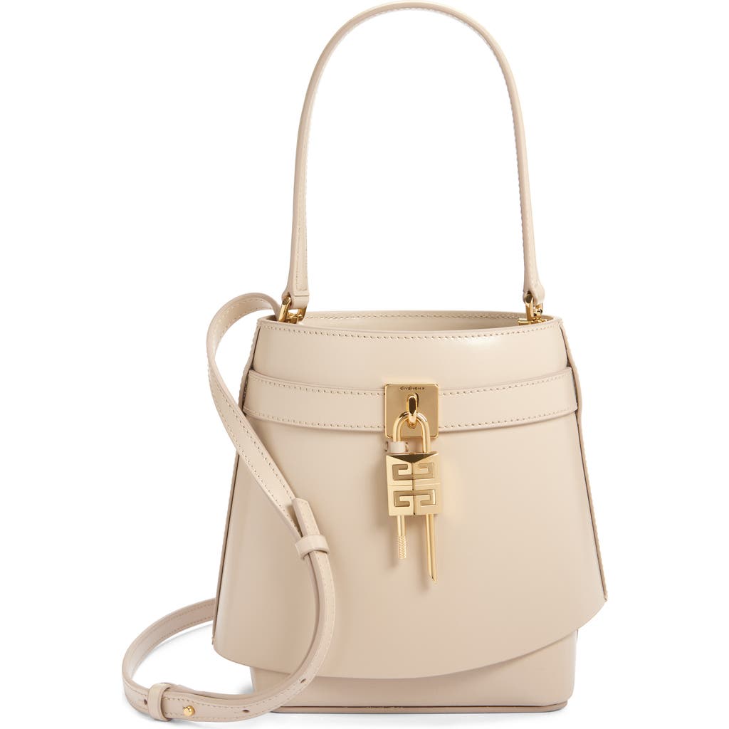 Givenchy Shark Lock Leather Bucket Bag In Natural Beige