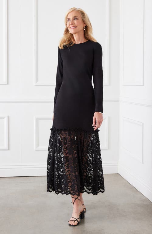 Shop Karen Kane Candace Long Sleeve Lace Contrast Cocktail Dress In Black