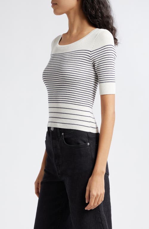 Shop Atm Anthony Thomas Melillo Stripe Cotton & Silk Sweater In Chalk/ink